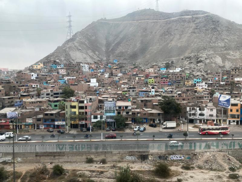City at the foothill of Peruvian mountain